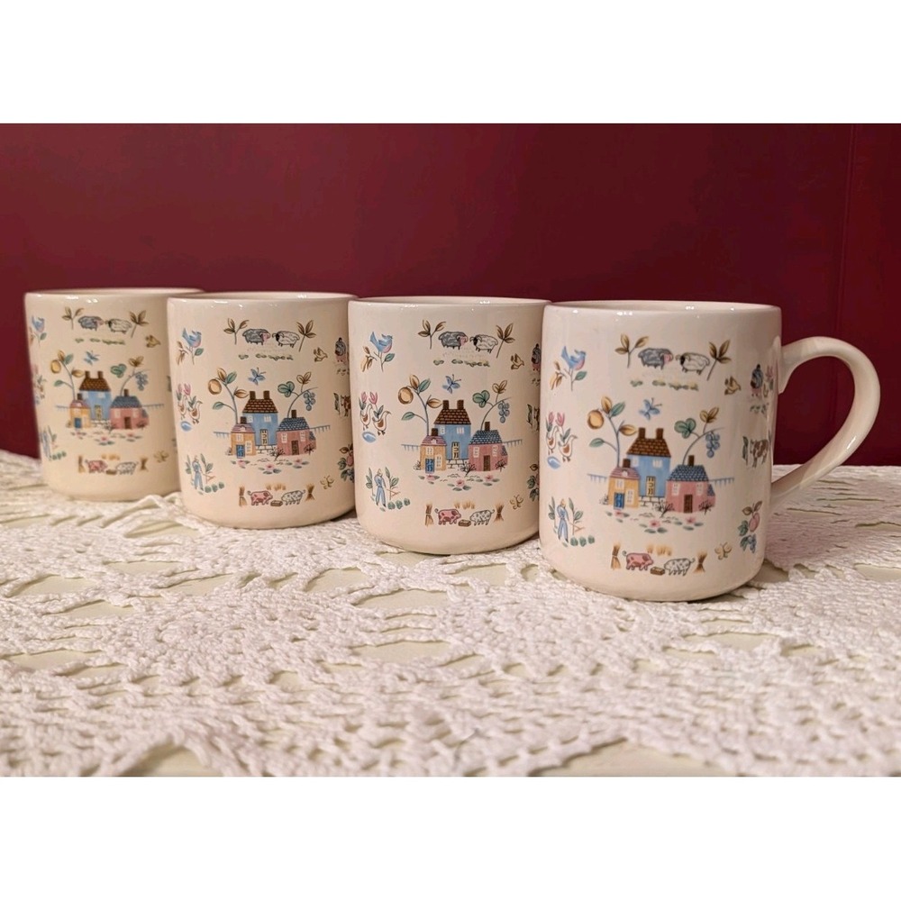 Set of 4- Heartland International Mugs- Pomerantz coffee cup lot cottage